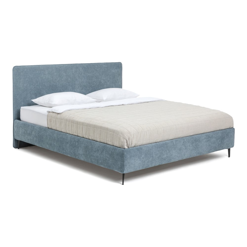 Pat matrimonial albastru tapițat cu somieră 180x200 cm Noira Slim – Bonami Selection