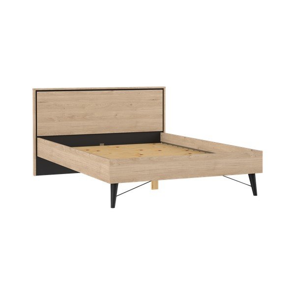 Pat matrimonial în culoare naturală cu aspect de lemn de stejar cu somieră 140x200 cm Ry – Tvilum-image-2