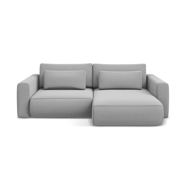 Colțar gri deschis extensibil/cu spațiu de depozitare cu tapițerie din catifea (cu colț pe partea dreaptă/cu șezlong) Kapua – Makamii