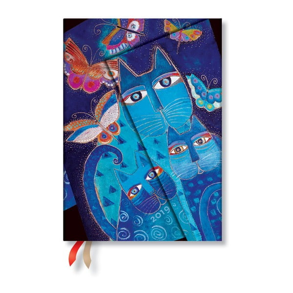 Agendă pentru anul 2019 Paperblanks Blue Cats & Butterflies Horizontal, 13 x 18 cm