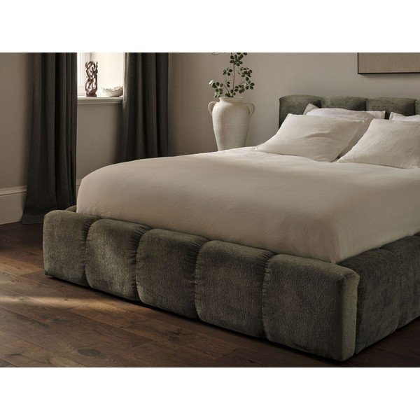 Pat matrimonial albastru închis tapițat cu spațiu de depozitare cu somieră 200x200 cm Lupine – Micadoni -image-1