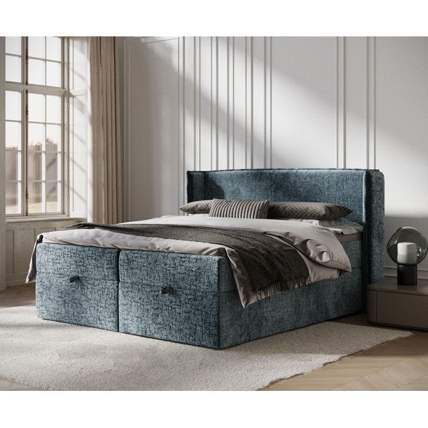 Pat boxspring albastru cu spațiu de depozitare 180x200 cm Passion – Maison de Rêve-image-1