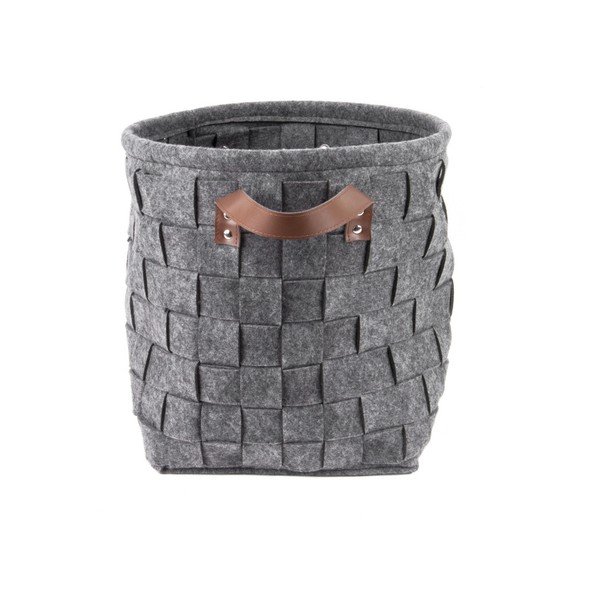 Coș pentru depozitare, cu mânere din piele, PT LIVING Storage, ⌀ 34 cm, gri închis-image-1