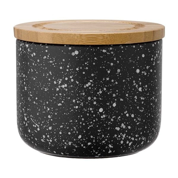 Recipient din ceramică cu capac din bambus Ladelle Speckle, înălțime 9 cm, negru