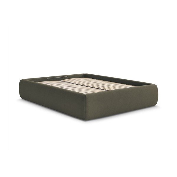 Pat matrimonial verde închis tapițat cu spațiu de depozitare/fără tăblie cu somieră 180x200 cm Inera – Bobochic Paris