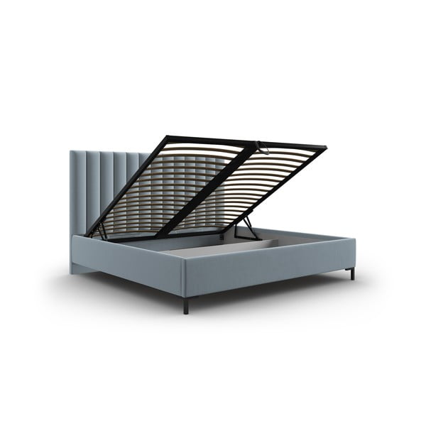 Pat matrimonial albastru deschis tapițat cu spațiu de depozitare și somieră 200x200 cm Casey – Mazzini Beds-image-3