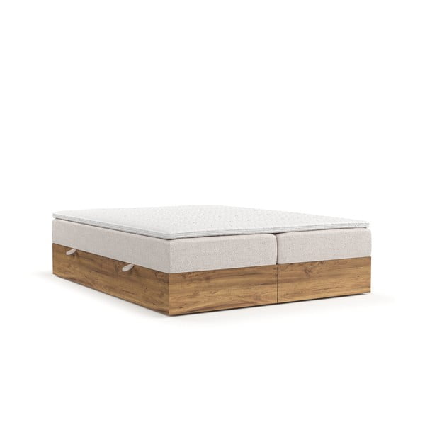 Pat boxspring în culoare naturală/maro deschis cu spațiu de depozitare 180x200 cm Faro – Maison de Rêve