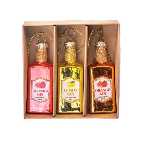 Ornamente de Crăciun lucrate manual 3 buc. din sticlă ø 3 cm Gin Bottle – Sass & Belle-image-1