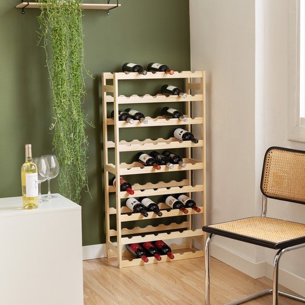 Raft pentru sticle de vin în culoare naturală din lemn de pin număr de sticle 54 60x121x27 cm Luana – Compactor-image-1