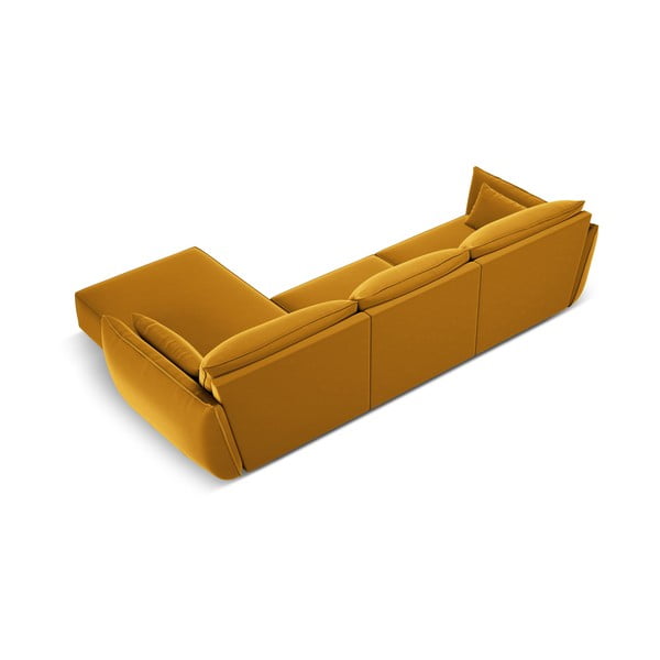 Colțar galben muștar cu tapițerie din catifea (cu colț pe partea dreaptă, cu șezlong) Vanda – Mazzini Sofas-image-3