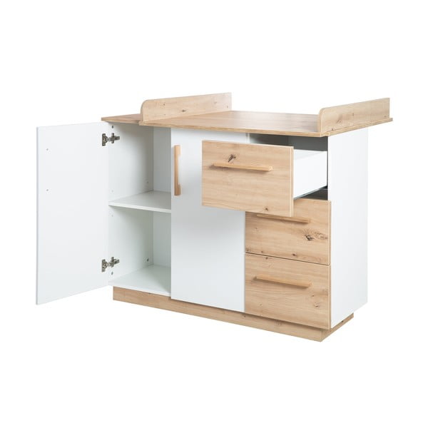Comodă de copii albă/în culoare naturală cu aspect de lemn de stejar cu masă de schimbat 118x103x79 cm Lion – Roba-image-4
