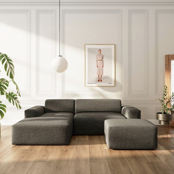 Colțar gri antracit extensibil, cu spațiu de depozitare (cu colț pe partea stângă, cu șezlong) Villet – Rodier-image-1