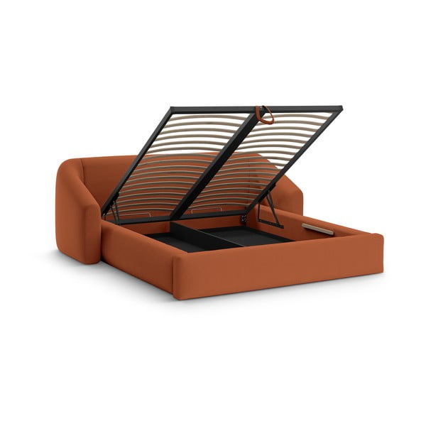 Pat matrimonial cărămiziu tapițat cu spațiu de depozitare cu somieră 200x200 cm Campi – Cosmopolitan Design-image-2