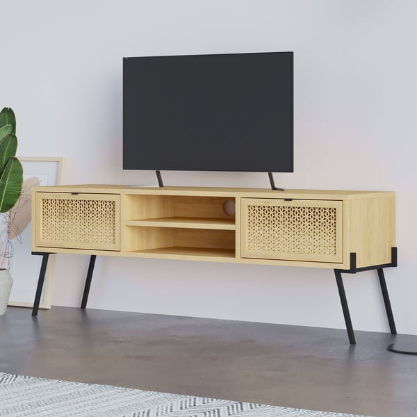 Masă TV în culoare naturală cu aspect de lemn de stejar 140x51 cm Ecrin – Marckeric-image-4