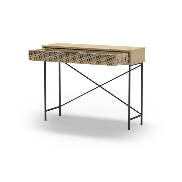 Masă consolă în culoare naturală cu aspect de lemn de stejar 35.5x110 cm Ecrin – Marckeric-image-3