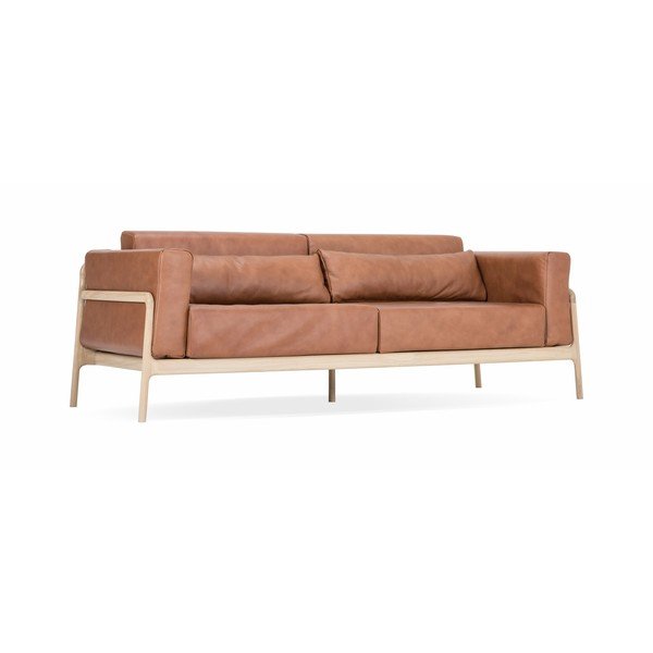 Canapea din piele bovină cu structură din lemn masiv de stejar Gazzda Fawn, 240 cm, maro cognac-image-2