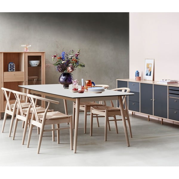Masă de dining în culoare naturală extensibilă cu blat cu aspect de lemn de stejar 90x165 cm Meza – Hammel Furniture-image-1