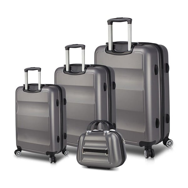 Set 3 valize cu roți, port USB și geantă cosmetică/voiaj My Valice LASSO Travel Set, gri