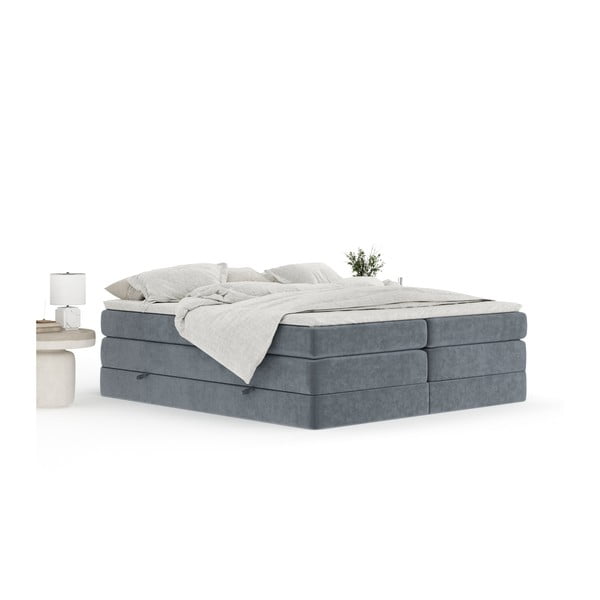 Pat boxspring gri închis cu spațiu de depozitare/fără tăblie 200x200 cm Juniper – Maison de Rêve-image-3