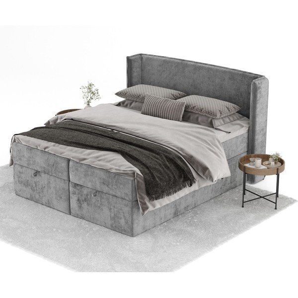 Pat boxspring gri cu spațiu de depozitare 160x200 cm Passion – Maison de Rêve-image-2