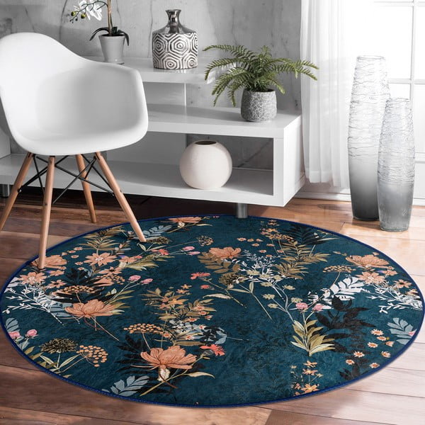 Covor rotund  albastru închis lavabil adecvat și  pentru aspiratoare robot   ø 120 cm Comfort – Mila Home-image-3