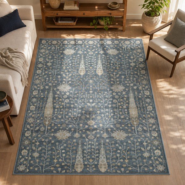 Covor din viscoză Universal Vintage Flowers, 120 x 170 cm, albastru-image-4