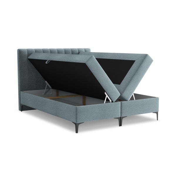 Pat boxspring albastru deschis cu spațiu de depozitare 180x200 cm Puhala – Makamii-image-1