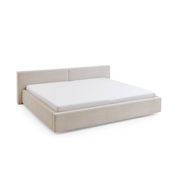 Pat matrimonial bej tapițat cu spațiu de depozitare cu somieră 200x240 cm Cube – Meise Möbel