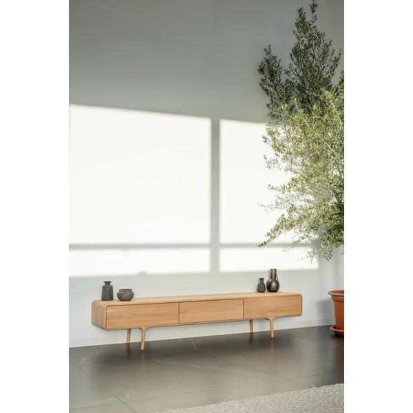 Comodă TV din lemn masiv de stejar cu 3 sertare Gazzda Fawn-image-1