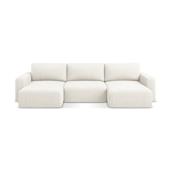 Colțar crem extensibil/cu spațiu de depozitare cu tapițerie din catifea reiată  (în formă de "U") Kona – Makamii