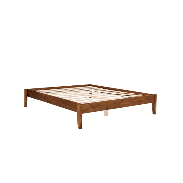 Pat în culoare naturală/maro închis din lemn de molid cu somieră 90x200 cm Galaksi – Kalune Design