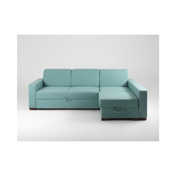 Canapea extensibilă cu șezlong pe partea dreaptă și spațiu pentru depozitare Custom Form Lozier, turcoaz-image-1