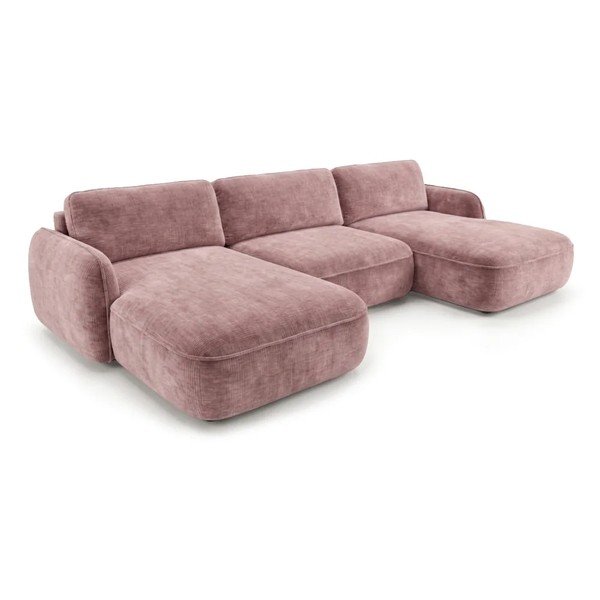 Colțar roz extensibil/cu spațiu de depozitare cu tapițerie din catifea (în formă de "U") Celeste – Bobochic Paris-image-4