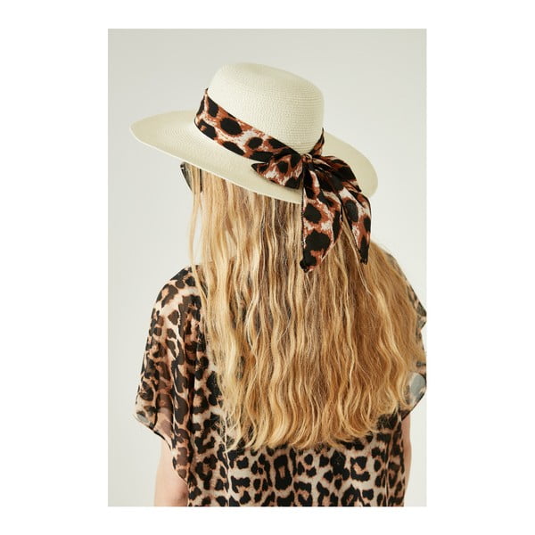 Pălărie din paie cu panglică, pentru femei Alexander McKensey Leopard, alb - crem