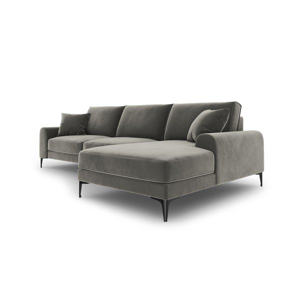 Colțar din catifea cu șezlong dreapta Mazzini Sofas Madara, gri deschis-image-4