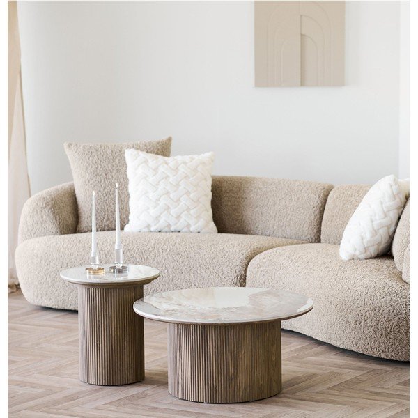 Măsuță de cafea bej/în culoare naturală rotundă cu blat cu aspect de marmură ø 80 cm Athens – House Nordic-image-1