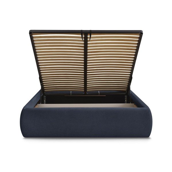 Pat matrimonial albastru închis tapițat cu spațiu de depozitare/fără tăblie cu somieră 160x200 cm Inera – Bobochic Paris-image-4