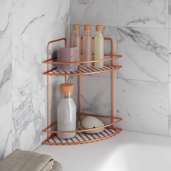 Etajeră pe colț cu 2 rafturi pentru baie Metaltex Copper-image-1