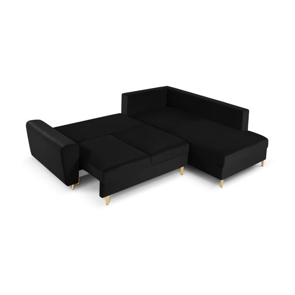 Colțar negru extensibil, cu spațiu de depozitare cu tapițerie din catifea (cu colț pe partea dreaptă, în formă de ”L”) Kyoto – Cosmopolitan Design-image-2