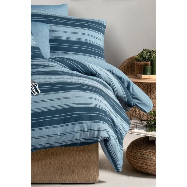 Lenjerie de pat albastră pentru pat dublu/canapea extinsă cu cearceaf inclus/cu 4 piese 200x220 cm Stripes – Mila Home-image-2