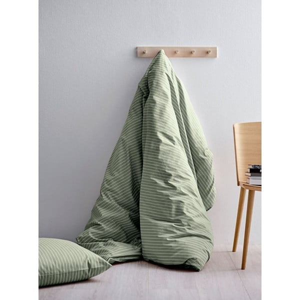Lenjerie de pat din bumbac ranforce pentru pat single Södahl Stripes, 140 x 200 cm, verde deschis-image-1