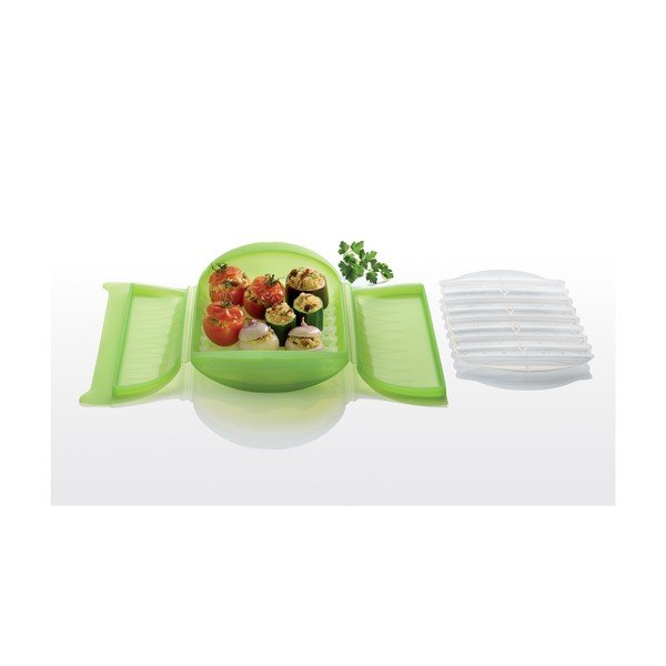 Recipient din silicon de copt cu tavă gătire la aburi pentru 1 - 2 porții Lékué Steam Case, verde-image-2