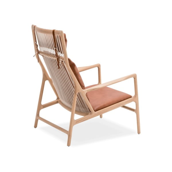 Fotoliu cu structură din lemn masiv de stejar şi șezut din piele bivol Gazzda Dedo, maro cognac-image-3