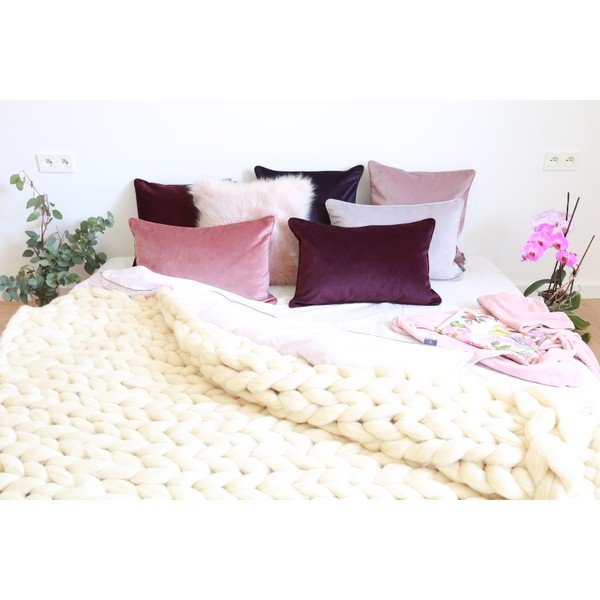 Pled tricotat manual din lână merinos WeLoveBeds, 180 x 140 cm, crem-image-4