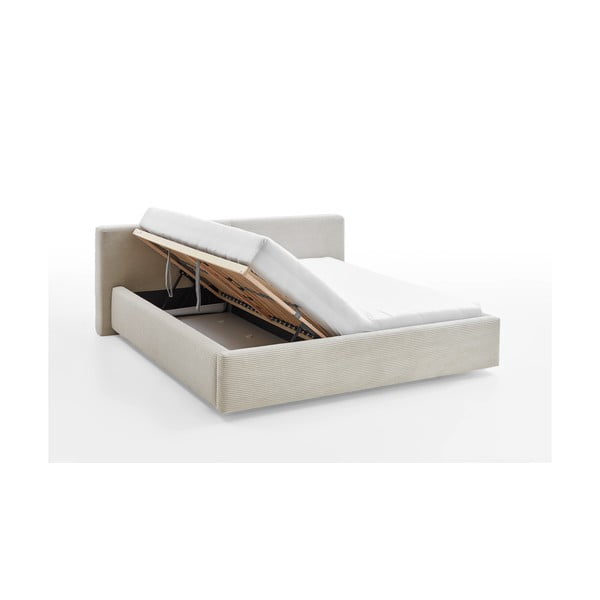 Pat matrimonial bej tapițat cu spațiu de depozitare cu somieră 180x200 cm Cube – Meise Möbel-image-2