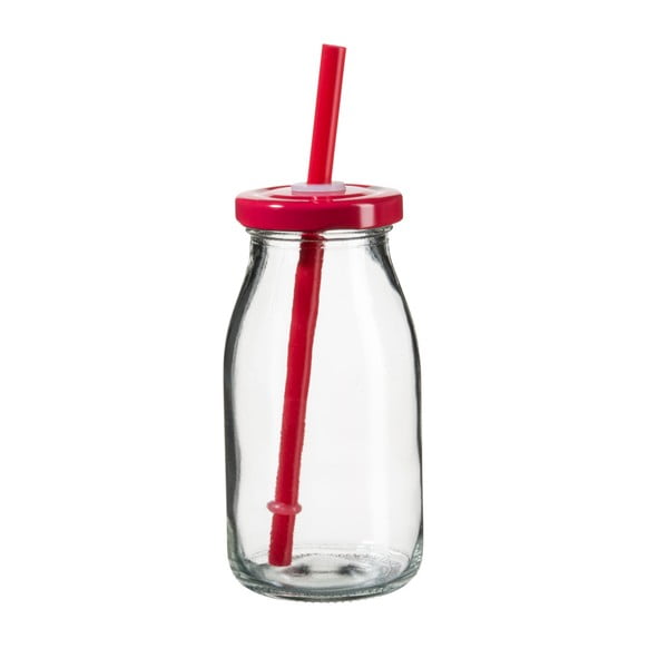 Sticlă pentru smoothie cu capac roșu și pai SUMMER FUN II, 200 ml