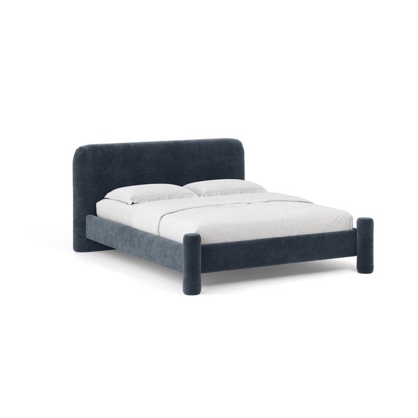 Pat matrimonial albastru închis tapițat cu somieră 180x200 cm Vera – Micadoni 