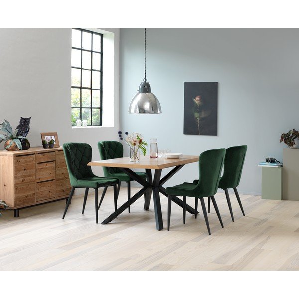 Masă de dining în culoare naturală cu blat cu aspect de lemn de stejar 90x160 cm Arno – Unique Furniture-image-4