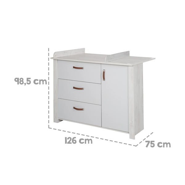 Comodă de copii albă joasă cu masă de schimbat 126x99 cm Mila – Roba-image-3