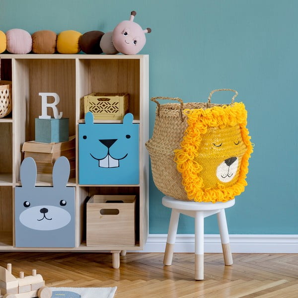 Coș de jucării pentru copii galben/în culoare naturală din iarbă-de-mare ø 30x28 cm Lion – Compactor-image-1